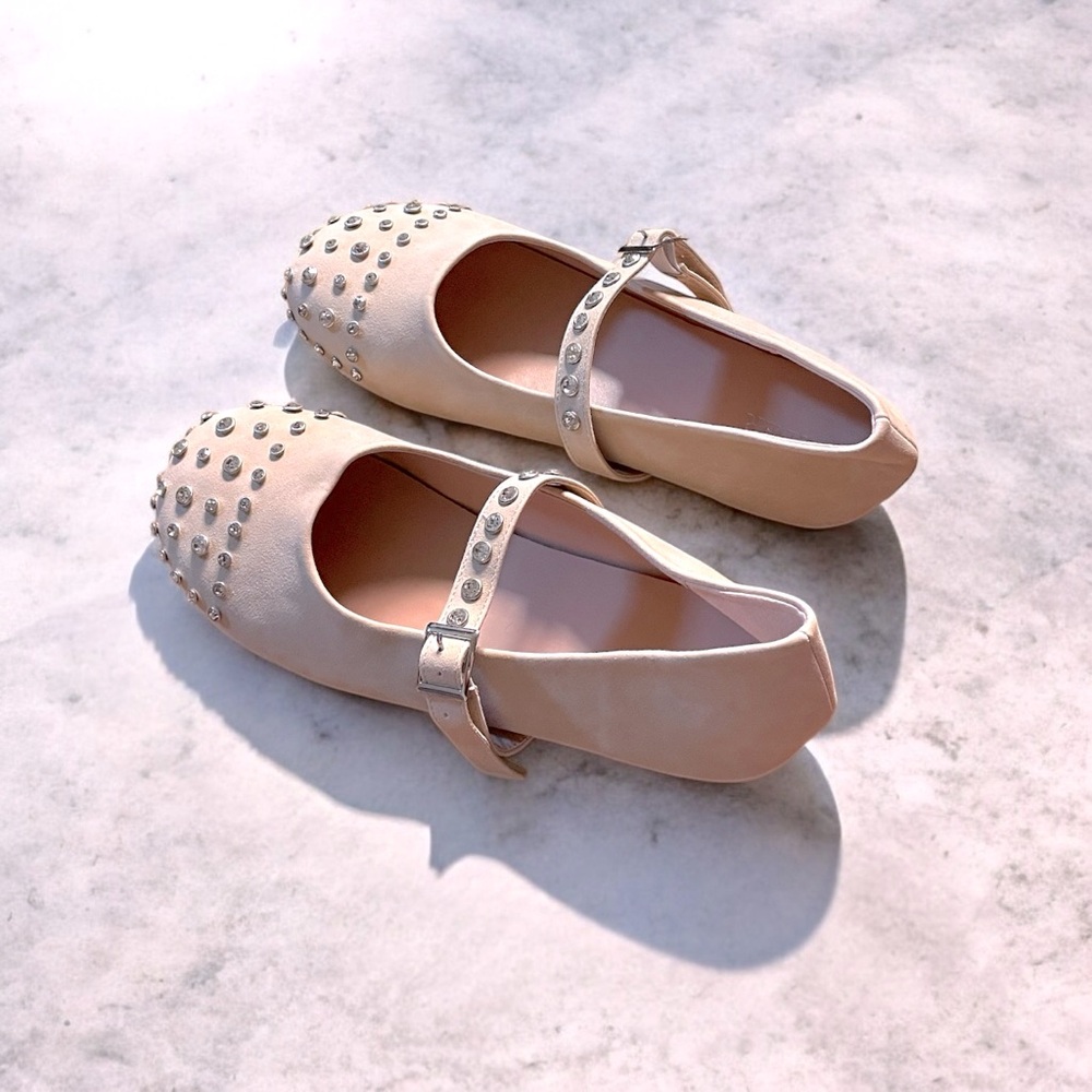 Rhinestone faux suede flats